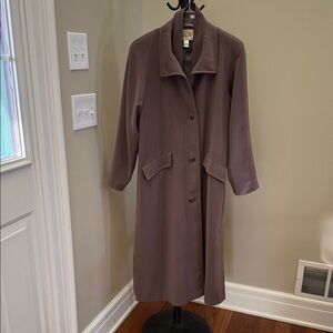 Talbots Classic Olive Green Trench Coat with Brown Lining